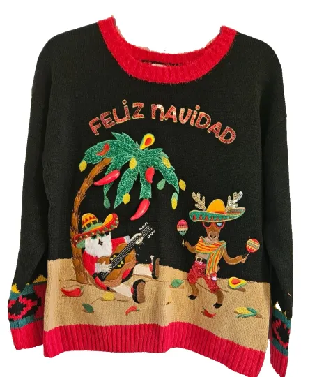 Holiday Time UGLY CHRISTMAS SWEATER FELIZ NAVIDAD Glitter Size Small/Ch 4-6 NICE