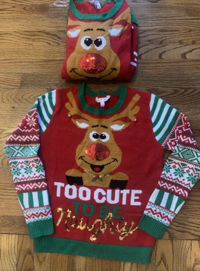 NO BOUNDARIES UGLY CHRISTMAS SWEATER "TOO CUTE TO BE NAUGHTY" EC SZ M &XXL
