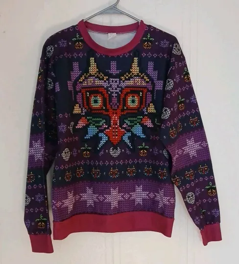 Majora's Mask Zelda Seamless Allover Pattern Ugly Christmas Sweater Size Small