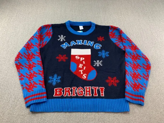 Discover IFFEI Ugly Christmas Sweater Women L Blue Red "Making Spirits Bright" Snowflakes