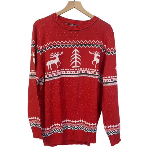 Discover Unibelle Ugly Christmas Holiday Sweater Crew Neck Reindeer Red White Sz XXL