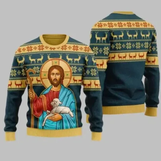 Discover Jesus Hug Sheep Ugly Christmas Sweater Jesus  Happy Holiday Xmas Sweater Gift