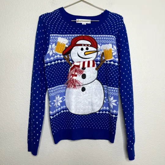 Jolly Sweaters Small Christmas Beer Mug Snowman Knit Ugly Fair Isle Snowflake