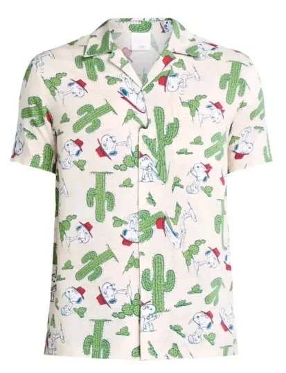 Discover Peanuts Snoopy Spike Men's XL Desert Cactus Hawaiian Button Down Shirt