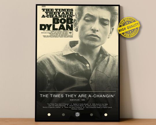 Bob Dylan Poster | The Times They Are A-Changin' Poster | Album Poster Prints