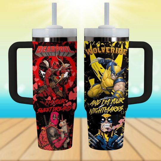 Deadpool Wolverine Tumbler, 40oz Cup, Antihero Comic Cup, Superhero Battle Mug, Funny Comic Gift