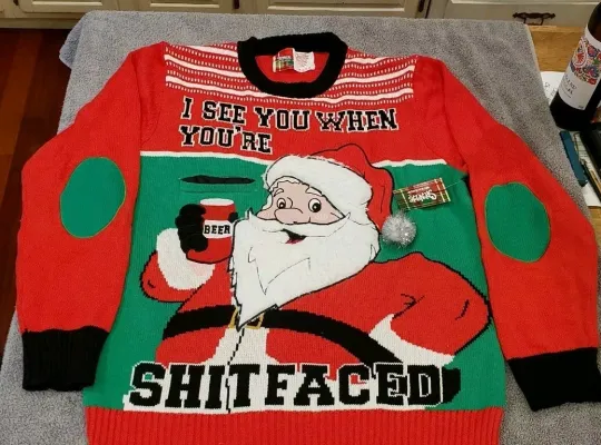 Discover Spencer's XL Ugly Christmas Sweater Santa Beer Holder Party Drinking XMAS