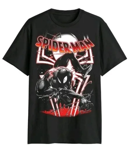 Discover Marvel Spider-Man Black Suit Swinging Men's Graphic T-Shirt