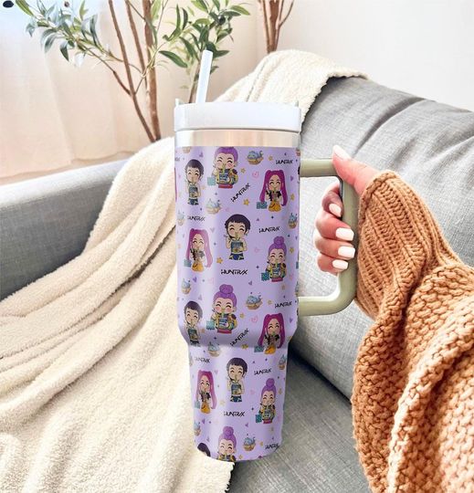 Kpop Demon Hunters Tumbler 40oz, Anime Style Girl Tumbler, Huntrix Girls Tumbler, Rumi Zoey Mira Tumbler, Huntrix Tumbler Fan Gift