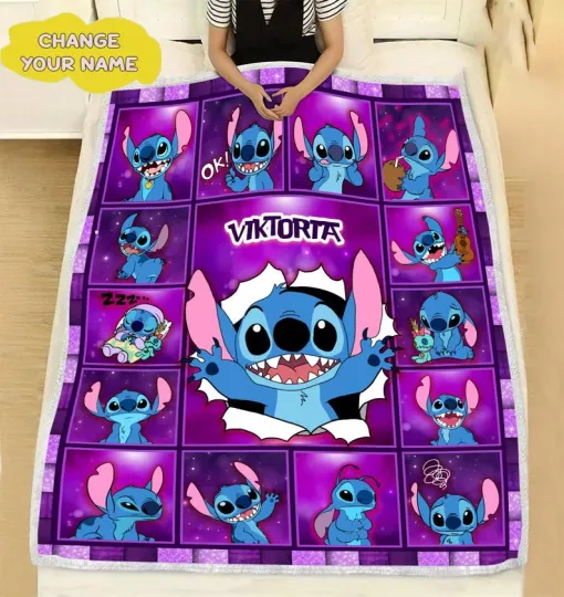 Discover Personalized Disney Stitch Moods Fleece Blanket