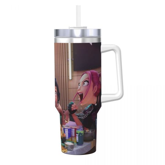 Kpop Demon Hunters Huntrix Stainless Steel Tumbler Travelist Coffee Mug With Straws and Lid 40oz Car Mugs Hot Drinks Bottle