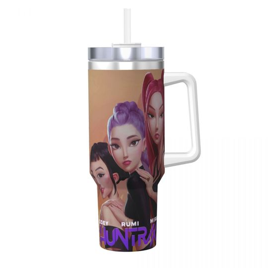 Kpop Demon Hunters Huntrix Stainless Steel Tumbler Travel Coffee Mug With Straws and Lid Large Mug Cup Cold and Hot Water Bottle