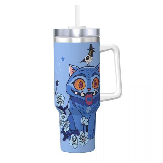 KPop Demon Hunters Stainless Steel Tumbler Cat And Flower Travelist Thermal Cups With Straws and Lid Large Capacity Mugs Cup