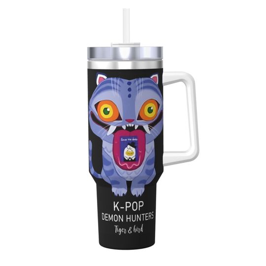 Discover KPop Demon Hunters Stainless Steel Tumbler tiger and bird Beach Mugs Cup 40oz Thermal Cups Portable Hot Drinks Milk Water Bottle