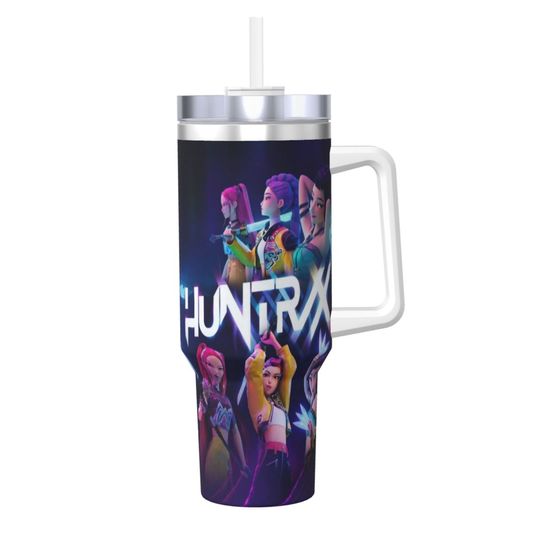 Discover Kpop Demon Hunters Huntrix Stainless Steel Tumbler Travel Thermal Mug With Straws and Lid Large Car Mugs Cold Drink Water Bottle