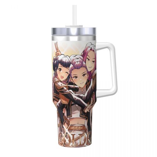 Kpop Demon Hunters Golden Huntrix Stainless Steel Tumbler Travel Car Mugs Large Capacity Coffee Mug Portable Cold Tea Bottle