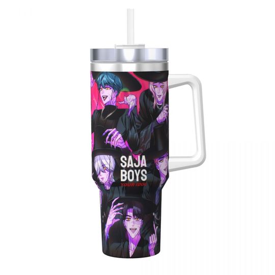 Kpop Demon Hunters Saja Boys Stainless Steel Tumbler Camping Thermal Mug With Straws and Lid Large Mugs Cup Drink Water Bottle
