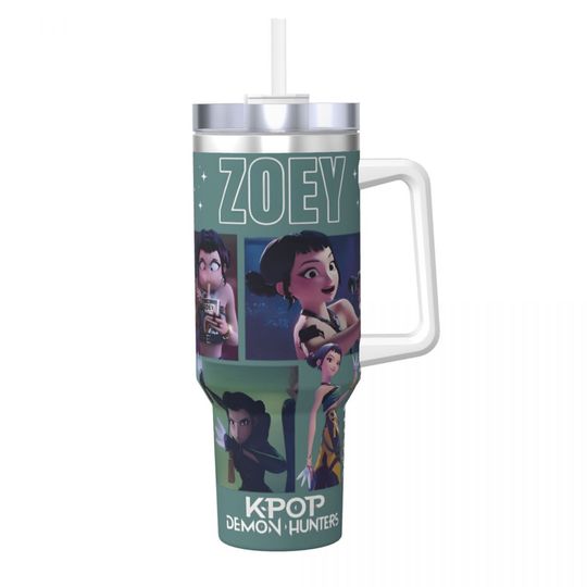 KPop Demon Hunters Stainless Steel Tumbler Huntrix Zoey Beach Mugs Cup Large Thermal Mug Heat Preservation Cold Drink Bottle