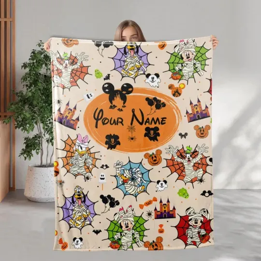 Discover Disney Mickey And Friends Spooky Halloween Beige Customize Fleece Blanket
