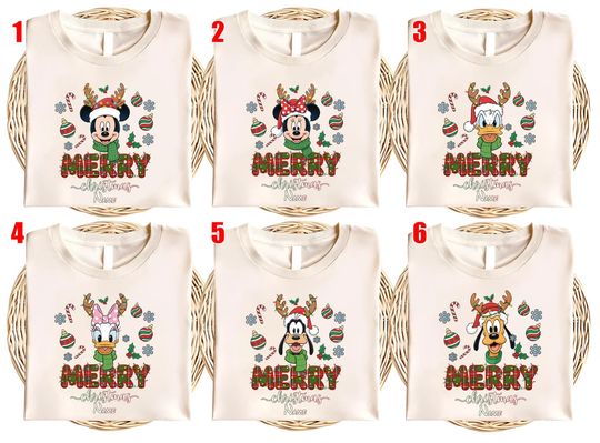 Discover Custom Disney Family Christmas Shirt, Christmas Tees, Personalized Disney Character Christmas Shirt, 2025 Mickeys Very Merry Shirt AXII03