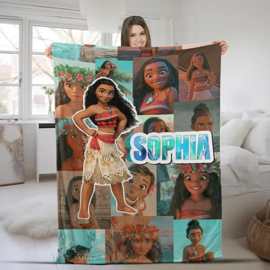 Discover Disney Moana Maui Princess Collage Film Scenes Customize Fleece Blanket
