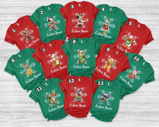 Discover Custom Disney 2024 Family Christmas Shirt, Christmas Matching Shirts, Disney Holiday Shirt, All Characters Disney Christmas Shirt AXIJ03