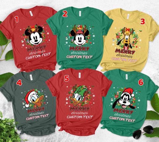 Discover Custom Disney Family Christmas Shirt, Matching Christmas, Personalized Disney Character Christmas Shirt, 2025 Mickeys Very Merry UM3O03