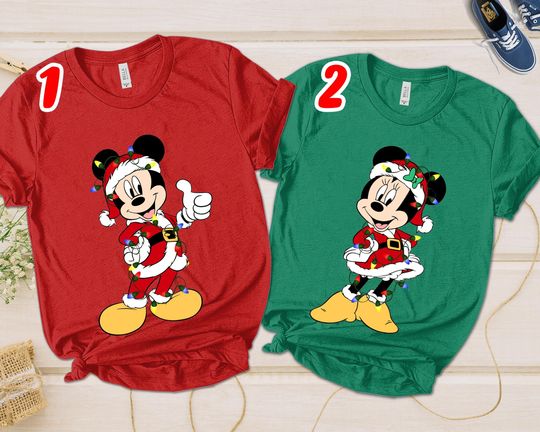 Discover Disney Couples Mickey and Minnie Mouse Christmas Lights T-Shirt, Mickey's Very Merry Xmas Party shirt, Disneyland Vacation Holiday UL5S04