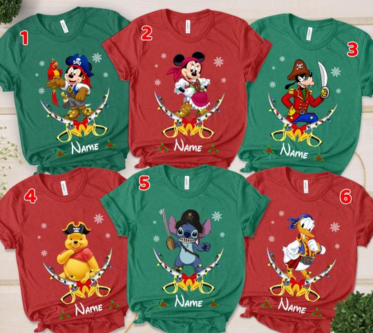 Discover Personalized Christmas Disney Pirates of Caribbean Shirt, Mickey & Friends Christmas Cruise shirt, Disney Christmas Pirates Family UL5S05