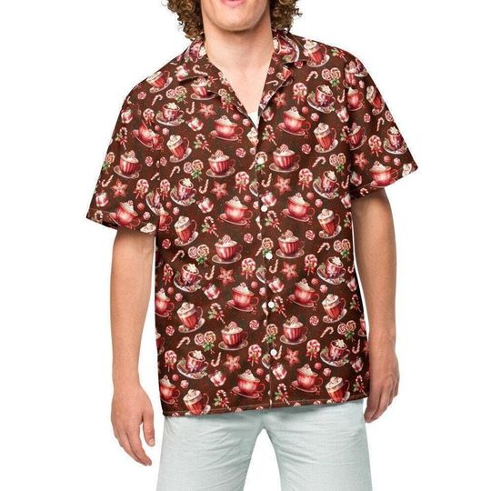 Discover Peppermint Hot Cocoa Adults Kids Button Up Shirt | iced latte cute kawaii plus size christmas winter outfit fashion wear clothes aesthetic