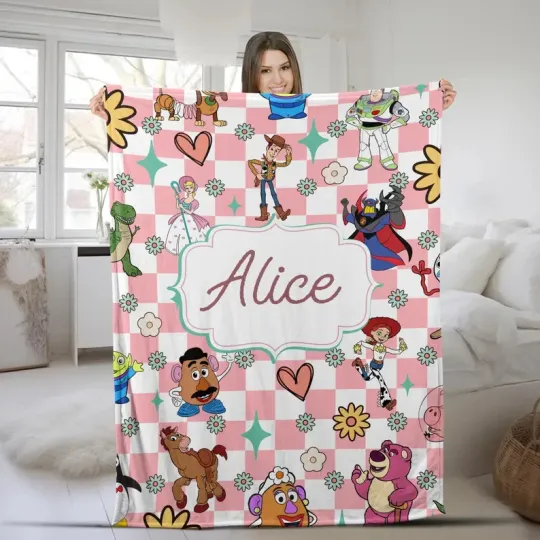 Discover Disney Toy Story Buzz Lightyear Jessie Pink Plaid Customize Fleece Blanket