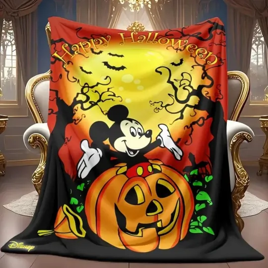 Discover Mickey Mouse & Pumpkin Happy Halloween Blanket, Disney Halloween Fleece Blanket