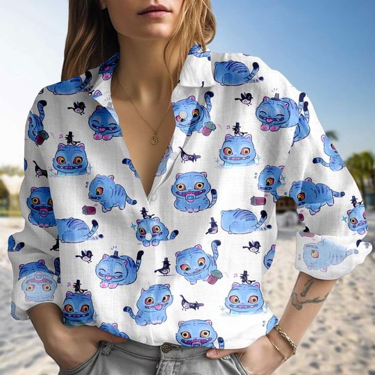 Derpy the Tiger And Bird Blouse Shirt, Demon Hunters Tiger Casual Shirt, K-p.op Hunter Tiger Long Sleeve Shirt, Huntrix Button Up Shirt