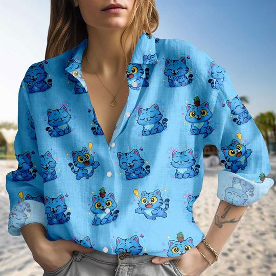 Demon Hunter Tiger, Derpy Tiger Blouse Shirt For Women, Funny Hunters Tiger Casual Shirt, Kpop Huntrix Long Sleeve Shirt, Anime Lover Gift