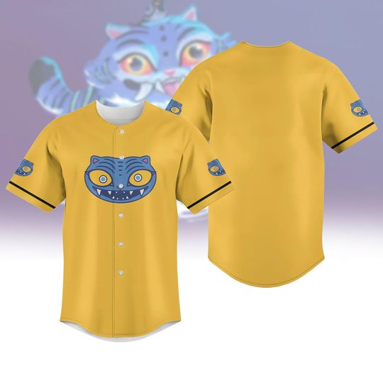 Kpop Demon Hunters Zoey Women Yellow Derpy Tiger Baseball Jersey, Zoey Cosplay Costume, Huntrix Saja Girls Shirt,Halloween Gift For Her