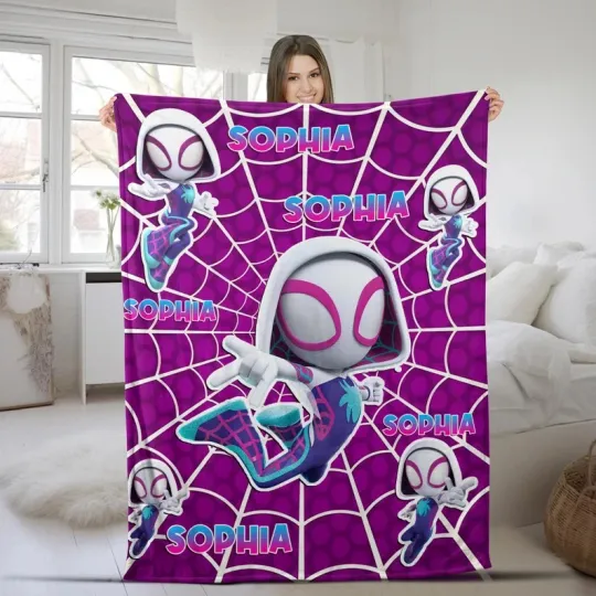 Disney Spider Gwen Webs Violet Background Customize Fleece Blanket