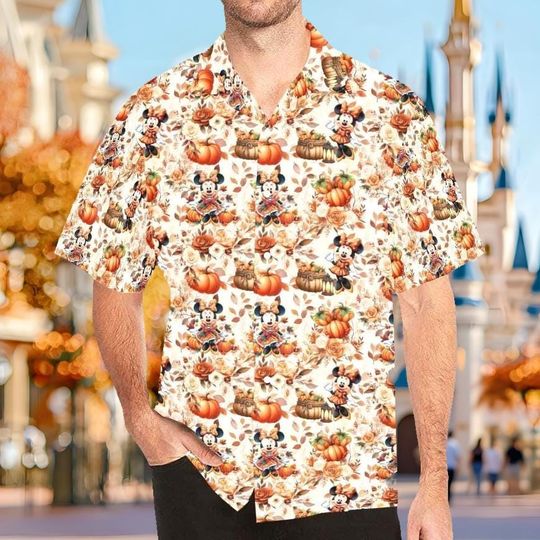 Discover Pumpkin Patch Minnie Mens Kids Short Sleeve Button Up Shirt | disney world disneyland family group plus size thanksgiving cottagecore cruise