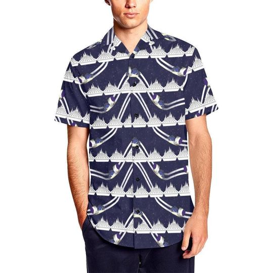 Discover Space Mountain Adults Kids Button Up Short Sleeve Shirt | disney button up cruise hawaiian magic kingdom camp shirt