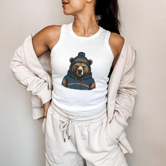Chicago Bears Tank Top: Women's Ribbed Racerback, Football Mascot Design