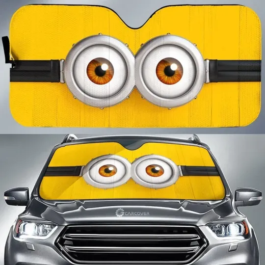 Discover Funny Minions Car Sunshade, Cartoon Windshield Cover, Cute Yellow Car Sun Shade