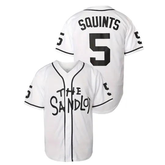 Discover Sandlot Baseball Jersey Squints #5 White / Black Stitched