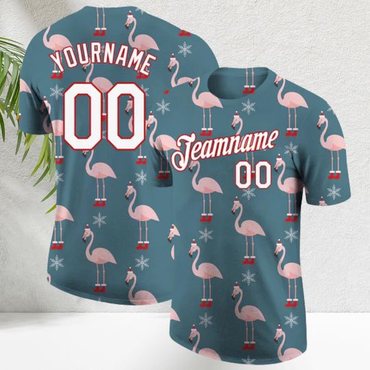 Discover Custom Flamingo Christmas T-Shirt with Snowflake Holiday Design