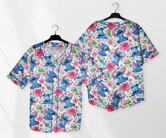 Discover Stitch Jersey Shirt Aloha Tropical Baseball Jersey Stitch Family Shirt Hibiscus Stitch Shirt Gifts