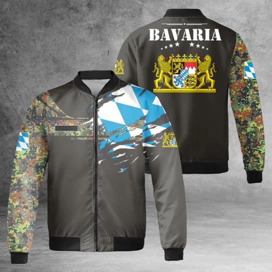 Discover Bavarian Flag Bomber Jacket: German Camo Patriot Coat, Veteran Gift