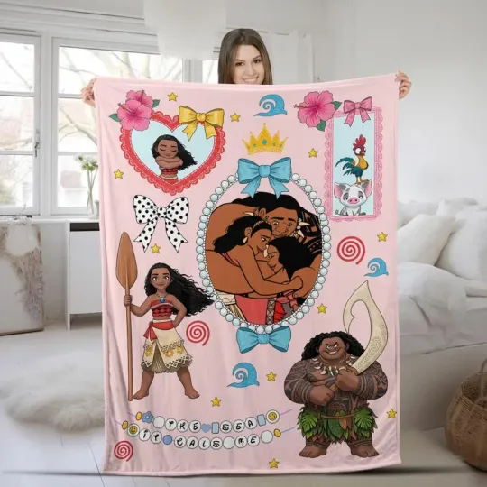 Discover Disney Moana 2 Simea Maui Hei Hei Pua Bow Floral Customize Fleece Blanket