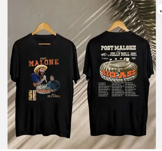 Discover 2025 Post Malone Big Ass Stadium Tour Shirt, Post Malone And Jelly Roll T-Shirt