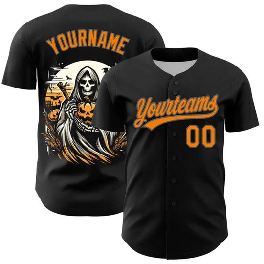 Discover Custom Grim Reaper Halloween Baseball Jersey: Spooky Personalized Team Shirt