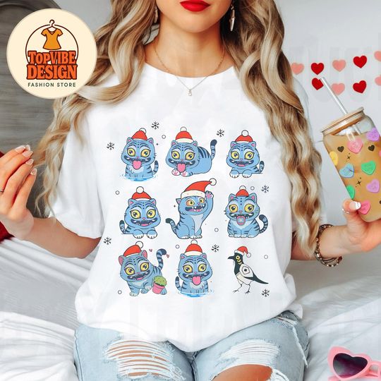 Discover Kpop Demon Hunters Tiger Christmas Shirt, Merch Kpop Shirt, Hunters Tiger fan, Derpy Tiger And Bird Demon Hunter Tiger Tee,Cute Horror Tiger
