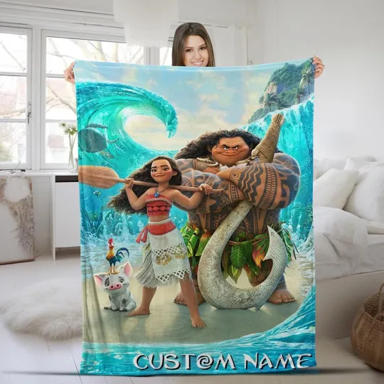 Discover Disney Custom Name Blanket, Personalized Blanket, Disney Moana Cartoon