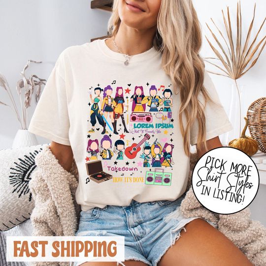 Huntrix Doodle Song References Shirt, Demon Hunters Huntrix  Shirt, Huntrix Girl, Kpop Group Shirt, Mira, Rumi, Joey Shirt